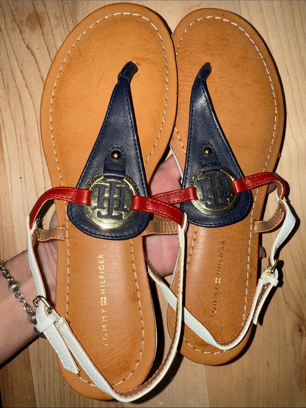 Tommy Hilfiger Red, Navy & White T‑Strap Logo Sandals NWOT - Picture 7 of 7